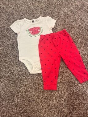 Baby Watermelon Bodysuit & Red Seeded Pants Set